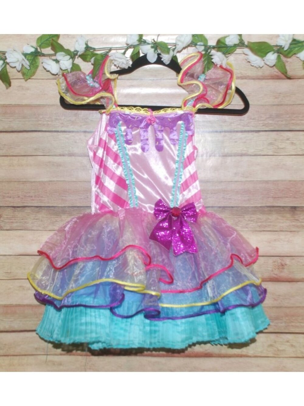 Girls Handmade Candy Girl Halloween Costume Tutu Dress Size M Layered Tulle Bow